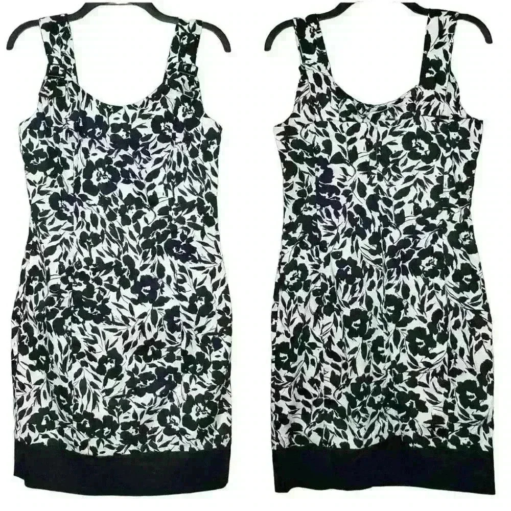 CHAPS by Ralph Lauren black & white floral sheath sundress midi dress size 6